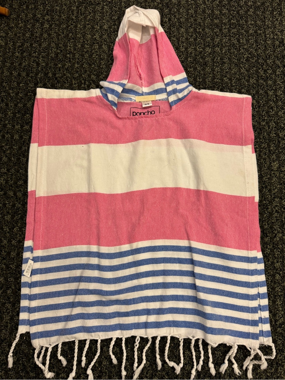 Poncho Outdoors Kids Hooded Beach Poncho Towel Pink White Blue Striped Size 0/2
